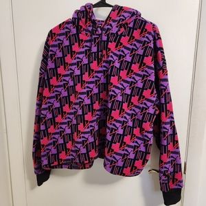 Puma graphic fleece hoodie pink purple black size medium